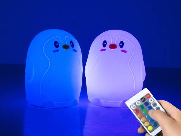 Led pingüino rgb control remoto usb luz de noche para niños