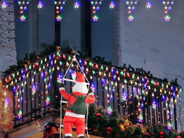 Papá noel en escalera decoración navideña balcón terraza decoración 95 cm chimenea