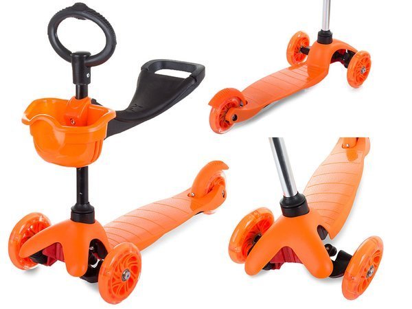 Patinete 3 ruedas 3en1 led naranja