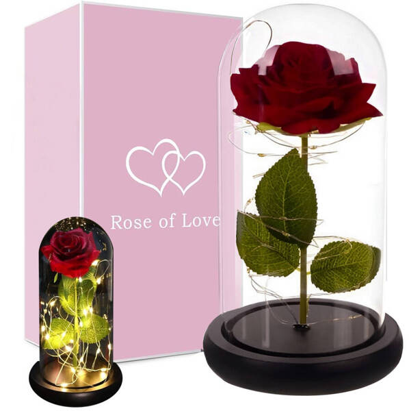 Rosa eterna en cristal rojo led regalo luminoso para una ocasión para mujer