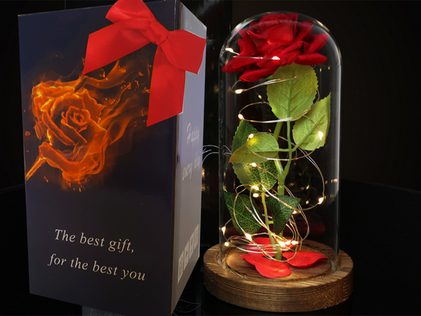 Rosa eterna en cristal rojo led regalo luminoso para una ocasión para mujer