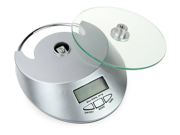 Vaso de cocina electrónico de vidrio 5kg / 1g reloj