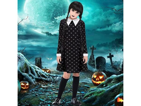 Vestido miercoles disfraz addams niños halloween disfraz 145