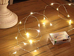 Cable luces 100 leds con pilas 10m blanco cálido