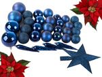 Christmas tree baubles holiday blue glitter star 8 / 6 / 5