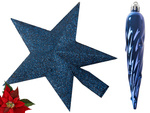 Christmas tree baubles holiday blue glitter star 8 / 6 / 5