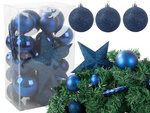 Christmas tree baubles holiday blue glitter star 8 / 6 / 5