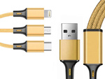 Kabel usb 3w1 do telefonu przewód lightning iphone micro usb type-c 1,2m